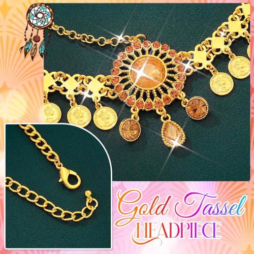 Catery Gold Coins Head Chain Gypsy Headpiece for Women Cotusme(Small Coin) | Rhinestone Egyptian Head Piece Accessories Belly Dance Hair jewelry Headband for Cleopatra Costume Hallween Party Sparkly - color: Small Coin