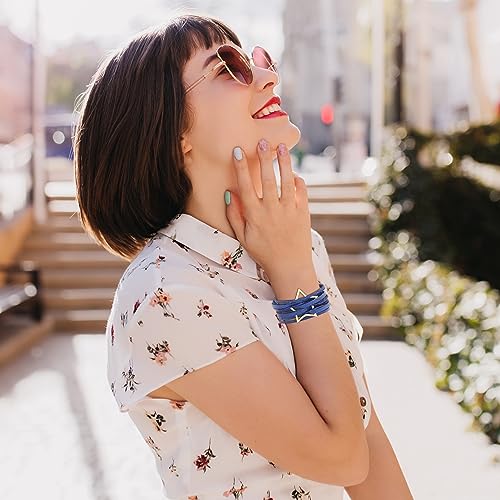 Long tiantian Leather Bracelets for Women Men Heart Wrap Bracelets Western Jewelry Cowgirl Outfits Birthday Gifts for Her - color: C5:blue leather bracelet