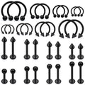 Lip Rings 32PCS Labret Jewelry Monroe Lip Barbell Ring Snake Bite Piercing Jewelry 16G Helix Earring Daith Tragus Cartilage Studs Surgical Steel Piercing Jewelry for Women Men - color: 32pcs,16 gauge,black