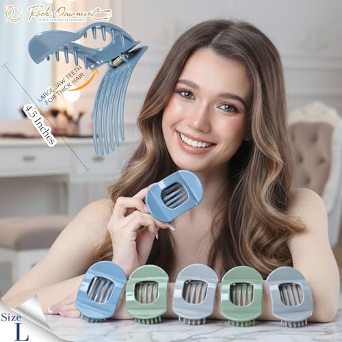 RC ROCHE 6 Pcs Flat Claw Hair Clips for Women Thick Hair French Round Duckbill Square Secure Strong Hold Grip Clamps Barrettes Curved No Slip No Crease Styling Cute Jumbo XL, Large Whispers of Earth - color: (Large) Whispers of Earth