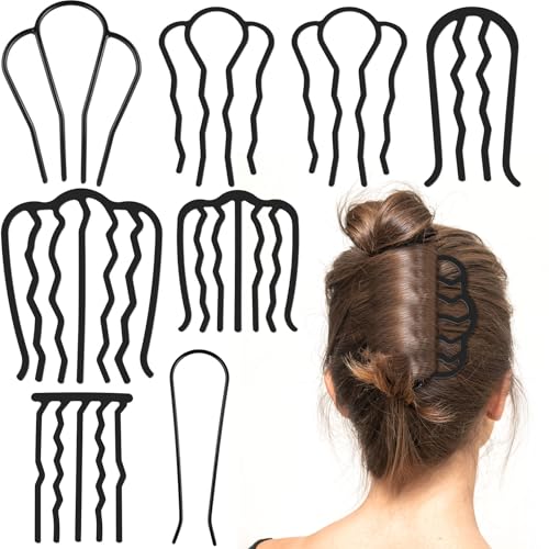 8 Pcs Hair Pins for Buns, U-Shape Side Combs for Women's French Twist Updo and Bun Vintage Styling, Hair Fork Clip Teeth Secure Hold Accessories, 5 Style - color: Black3
