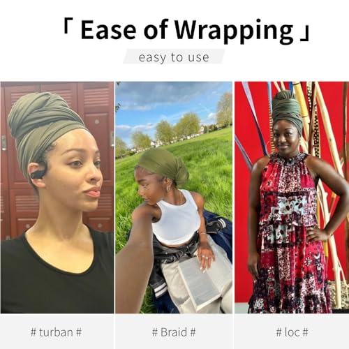 Head Wraps for Black Women, Breathable Headwrap Soft Long Hair Wraps Wide Headscarves for Locs Braids - color: Army Green