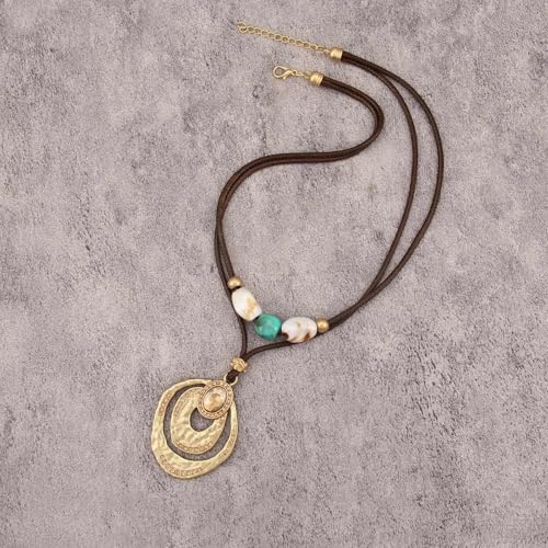 Bohemian Necklaces for Women Long Leather Necklace with Large Pendant Chunky Boho Hippie Jewelry Pendant Chocker Necklace - style: Big Chunky Boho Necklace