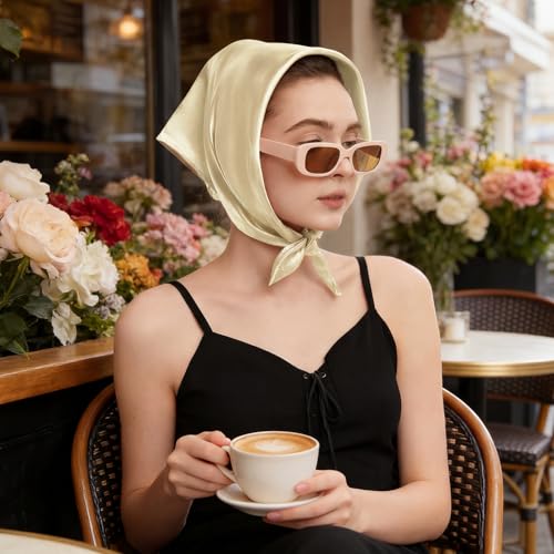 American Trends Women Silk Feeling Scarf Satin Head Scarves Square Wrap Neck Scarf Lightweight Silk Like Bandana - color: 07 Apricot
