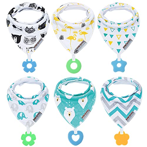 Baby Bandana Drool Bibs 6-Pack and Teething Toys 6-Pack Made with 100% Organic Cotton, Absorbent and Soft Unisex - color: Bandana Bibs - Unisex (6-pack)