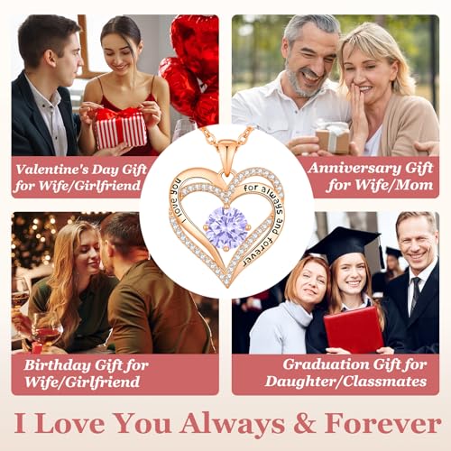 CDE Engraved Forever Love Heart Birthstone Necklace Jewelry Gifts for Women | Hypoallergenic,Nickel-Free & Lead-Free,3 x 3 mm 5A CZ Heart Pendant,Anniversary Christmas Birthday Gift for Girlfriend Wife - color: Birthstone-06-June, style: Rose Gold Plated-