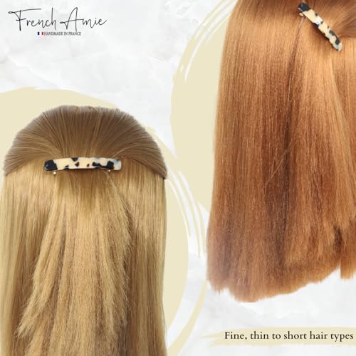 French Amie Small 2 1/4 inch Celluloid Handmade Hair Barrette No Slip Grip Durable Styling Women Hair Accessories Hair Clip for Girls, Made in France(White Tokyo) - color: White Tokyo