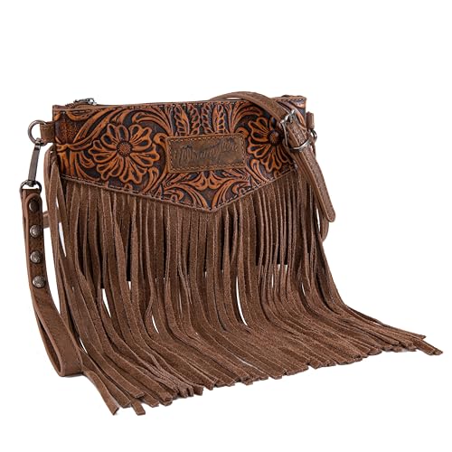 Wrangler Crossbody Small Purse for Women Wristlet Fringe Bag Western Purse - color: Angel Oakwood