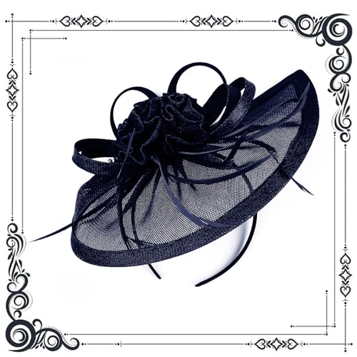 dressfan Fascinator Hat Headpiece Womens Vintage 20s 50s Headband for Derby/Wedding/Cocktail/Wedding/Tea Party - color: Navy Blue