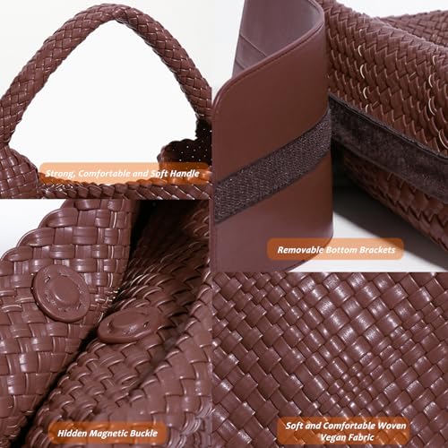 Geelyda Woven Tote Bag for Women with Purse, Fashion Shoulder Hobo Underarm Bags, Large Woven Handmade Work Commuter Day Bags - color: Coffee