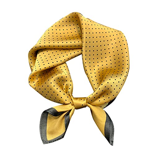 Aufeel Women's 100% Pure Mulberry Silk Small Square Scarf - Neckerchief Women - Silk Headscarf - 21" x 21" - color: Dotdot Yellow