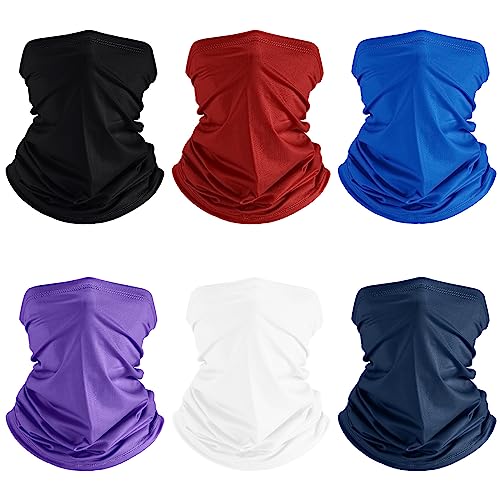 Geyoga 6 Pieces Summer UV Protection Cooling Neck Gaiter Face Clothing Neck Gaiter Mask Scarf Sunscreen Breathable Bandana - color: Simple Color