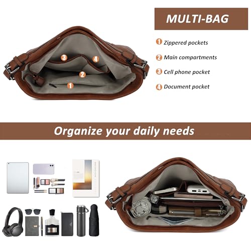 TANTOMI Hobo Bags Purses for Women, Women's Crossbody Handbags and Shoulder Bag, Multi-Pocket Large Hobo Purse - color: Brown