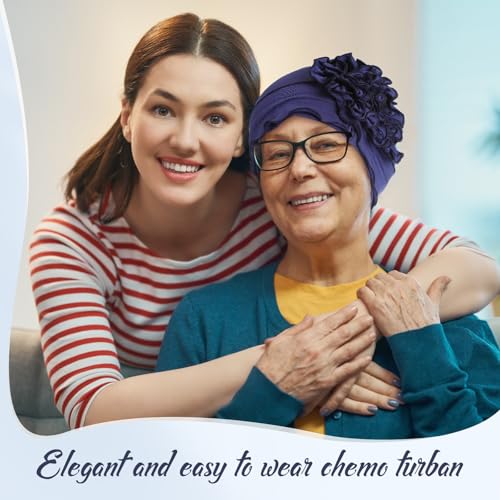 Geyoga Cotton Chemo Headwear Turban for Women Soft Elastic Cancer Hat Cancer Sleep Caps Head Wraps for Women with Hair Loss - color: Blue