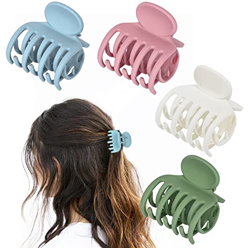 DEEKA Hair Clips Small Claw Clips for Thin Hair 4 Pack Double Row Teeth 1.6" Medium Matte Non-slip Short Hair Accessories for Women and Girls -Green Blue Pink - color: Matte Color B, size: 4 Count (Pack of 1)