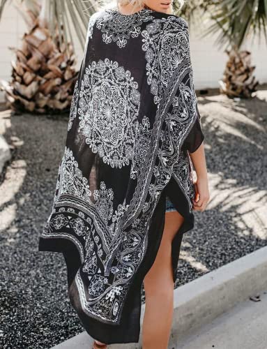 Breezy Lane Kimonos for Women Swimsuit Coverups Beach Cover Up Swimwear Cardigan Summer - color: A1 Gray Print