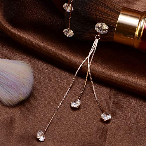 Long Chain Earrings for Women - Sterling Silver Cubic Zirconia CZ Crystal Bridal linear Dangle Drop Earrings for Wedding Girls Party Prom Hypoallergenic Costume Jewelry - color: 14k Rose Gold Plated