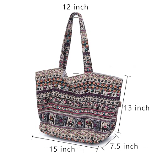OPQRSTU Women Hippie Tote Hand Bag Large Capacity Bohemian Bag Portable Tourist Shoulder Bags - color: Brown