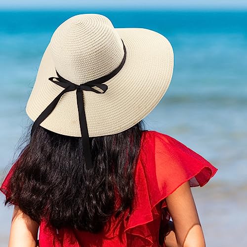 DRESHOW Beach Hats for Women Big Straw Wide Brim Summer Hat Floppy Foldable Roll up Cap Sun Hat UPF 50+ - color: Ada Beige 5.9" Brim, 1 Pack