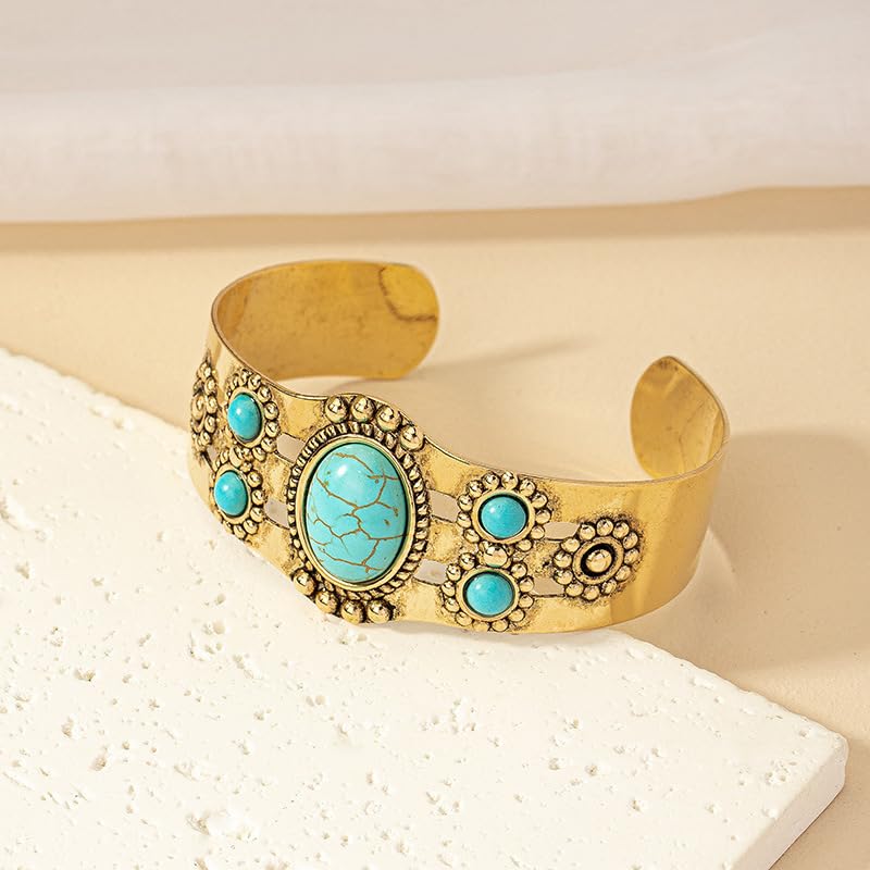 Western Bracelets for Women Vintage Chunky Turquoise Cuff Bracelet Turquoise Country Bracelets Adjustable Boho Cuff Bracelet Western Country Costume Jewelry Accessories - style: style3