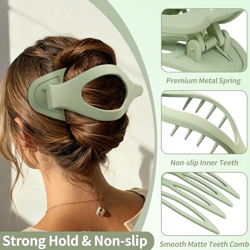 5.5 Inches Extra Large Flat Hair Clips for Women, 4 Pack XL Big Claw Clips for Thick Hair, Oversized Matte Strong Hold Non-slip Flat Claws, Green - color: Green-XL