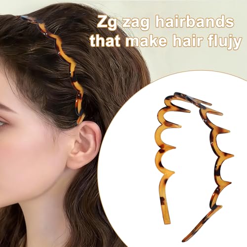 2026 Zigzag Headbands for Women, 2-Pack U-Shaped Hair Comb Headbands, Non-Slip Slick-Back Hair Accessories, Black & Tortoise Recycled Plastic, Teeth Hairband for Everyday Styling & Workout - color: Black & Tortoise