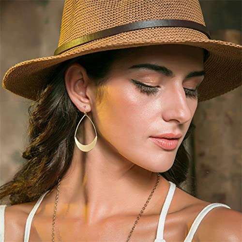 MALOYANVE Teardrop Earrings for Women Boho Fashion Large Gold Silver Waterdrop Simple Lightweight Hollow Metal Drop Dangle Statement Earrings Jewelry Gifts - color: Gold