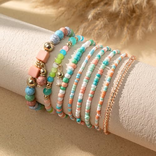 Beaded Bracelets for Women,Bohemian Stackable Style Multilayered Stretch Bracelets Friendship Jewelry Summer - color: Style 1, size: Bead