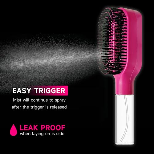 2-in-1 Manual Non-Electric Detangler Hair Brush with Built-In Mister Spray, Wet & Dry Detangling Brush for Curly, Wavy & Straight Hair, No-Tangle Anti-Frizz Brush，Reservoir 50ml(Red) - color: Red