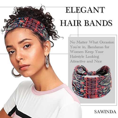 Boho Headbands for Women Wide Knotted Hairbands Stretch Non-Slip Vintage Printed Head Bands Bohemia Head Wraps Accessories for Women and Girls (Pack of 3) - color: Set 2