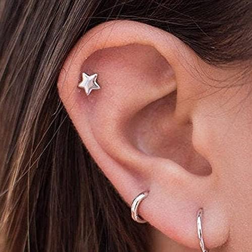 3 Pairs 925 Sterling Silver Star Stud Earrings for Women,Tiny Simple Geometric Stud Earrings Set Small Hypoallergenic Cartilage Tragus Ear Jewellery for Men (3/4/5mm) - color: 03 Silver-1 Pairs-5mm