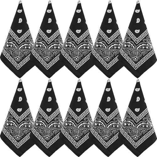 NACHLYNN 10/20pcs Paisley Bandanas Assorted Bandanas Cowboy Polyester Headbands Square Scarf Headwear - color: Black