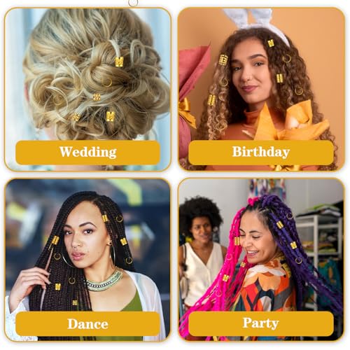 120pcs Gold Hair Jewelry Accessories Gold Hair Cuffs Charms Rings for Braids Adjustable Loc Jewelry Dreadlocks Braid Clips Decorations for Black Women Men Festival Pirate