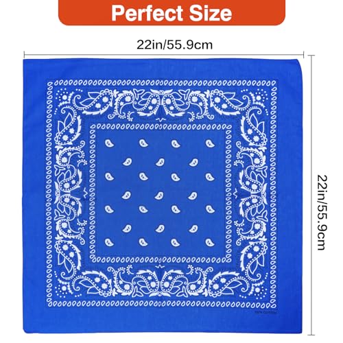 Raylarnia 100% Cotton Large Bandanas for Men and Women, 22 Inch Paisley Bandana with Multiple Colors - color: Royal Blue / Navy Blue / Light Blue