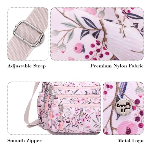 AOCINA Crossbody Bags for Women Multi Pocket Nylon Lightweight Ladies Purses Messenger Shoulder Handbags Satchel Travel Bag - color: Cherry, size: Large