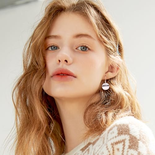 14K Gold Dangle Earrings for Women，Lightweight Circle Disc Coin Geometric Flat Brushed Drop Earrings, Hypoallergenic Leverback Earrings Jewelry - color: A-Silver