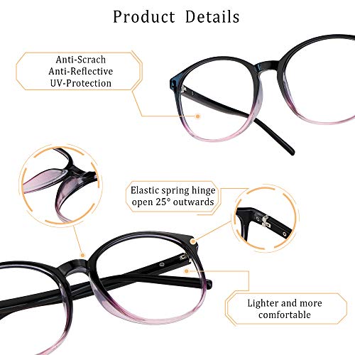 LifeArt Round Blue Light Blocking Glasses, Computer Glasses, Gaming Glasses, TV Glasses for Women Men (Black Purple, 0.25 Magnification) - color: 06_days_black Purple, size: +0.25 Magnification