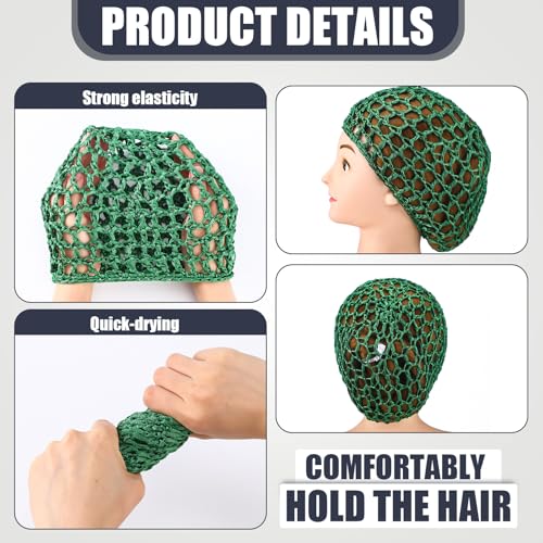 Geyoga 4 Pieces Mesh Crochet Hair Net Rayon Knit Snood Hat Thick Short Women Hairnet Snoods Cover Ornament for Sleeping(Black, Green, Pink, Beige) - color: Black, Green, Pink, Beige