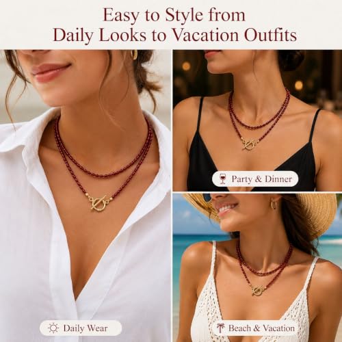 Red Beaded Necklace for Women Choker Gold Toggle Clasp Layered Stack Dainty Statement Western Boho Trendy Summer Vacation Necklaces Birthday Jewelry Gifts - color: A1:red beaded necklace