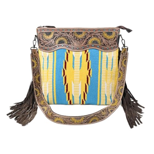 Merbaa Women Handtooled woolen saddle blanket hand woven Crossbody Bag - color: Yellow