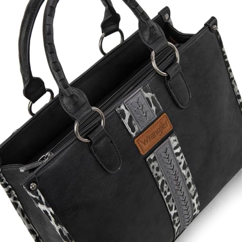 Montana West Wrangler Animal Print Tote Bag for Women Western Purse Boho Top Handle Satchel Handbag - color: Leo Black