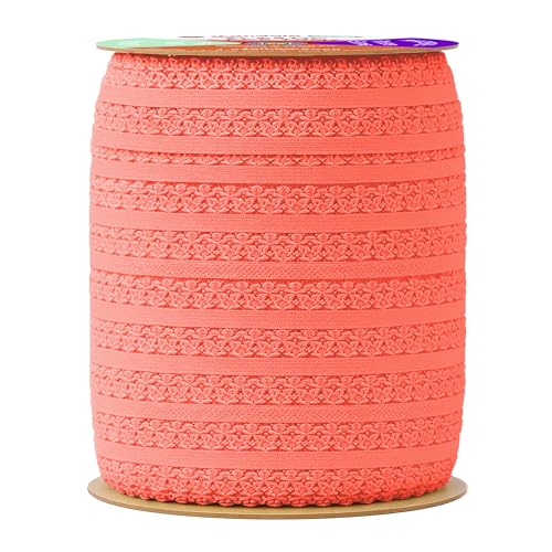 Mandala Crafts Coral Stretch Lace Soft Elastic Trim Roll - 55 Yards 1 Inch Wide Stretchy Frilly Picot Ribbon for Sewing Lingerie, Headbands, Underwear, and Crafts - color: Coral