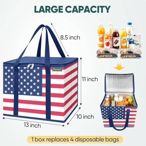 BALEINE 1Pk Insulated Reusable Grocery Bags, Foldable Shopping Bags for Groceries with Reinforced Bottom & Handles (Patriot Celebration) - color: Patriot Celebration, size: 1 Pack (Insulated)