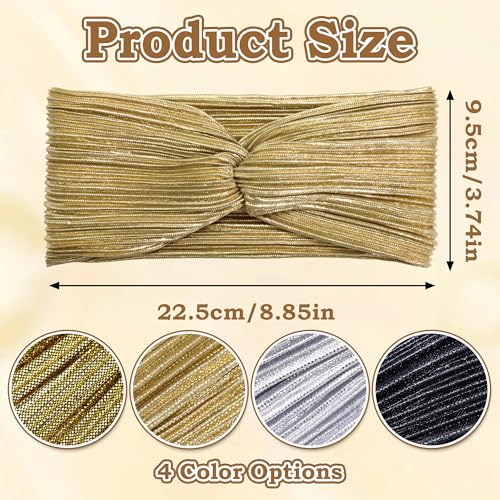 4 Pcs Boho Gold Headbands for Women Short Twist Hair Bands Wrinkle Metallic Turban Head Bands Christmas Non Slip Workout Yoga Women's Hair Wraps Accessories