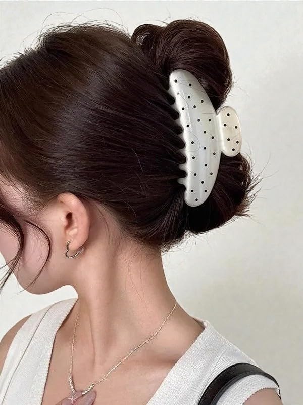 Strong Hold Polka Dot Hair Claw Clips Set of 2 for Thick Hair, Non-Slip Daily Styling, Cute All-Season Hair Accessories