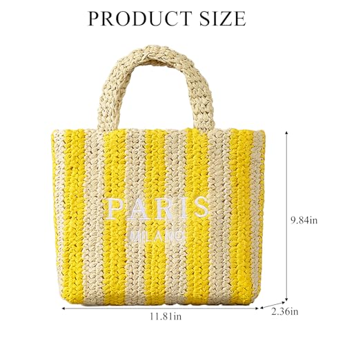 Straw Beach Bag for Women Summer Woven Tote Bag Packable Straw Purses and Handbags for Vacation Holiday - color: S-yellow