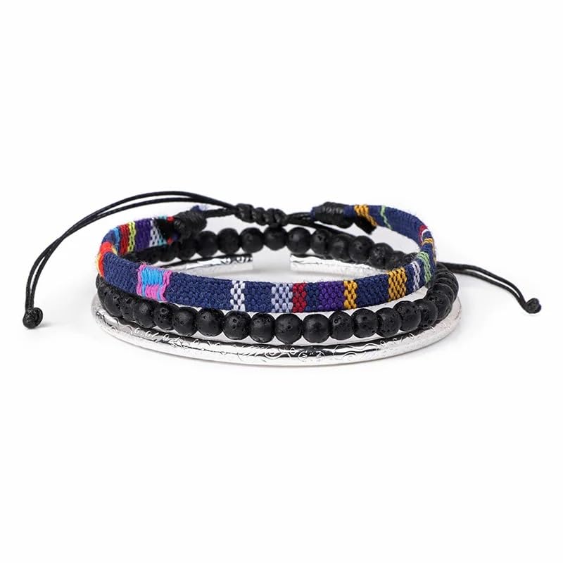 Hippie Necklaces For Women Men, Boho Woven Rope String Bracelets Handmade, Adjustable Braided Long Rope Charm Pendant, Peace Sign Bohemian Couple Bracelets Jewelry Keychain - color: hippie bracelets 643
