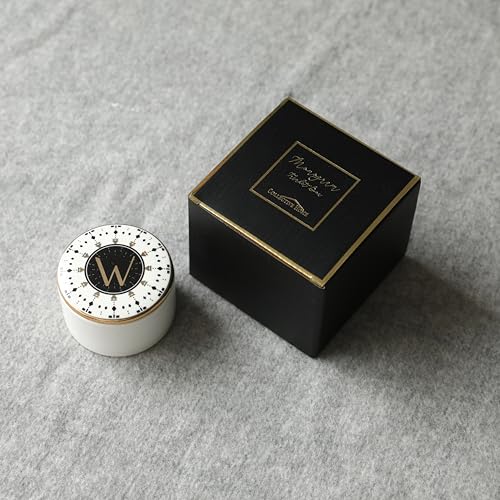 COLLECTIVE HOME - Monogram Jewelry Box, Bohemian Ceramic Trinket Box, Storage for Necklace Ring Bracelet Keys, Birthday Mother's Day Christmas Gift for Women, 3.25" x 2.5" (W) - color: W