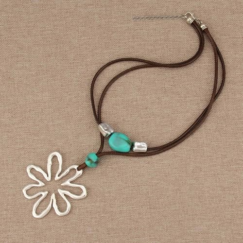 GelConnie Boho Necklaces for Women Cowgirl Necklace Stone Leather Cord Pendant Necklaces With Beads Long vintage Layered Choker Necklace - style: Big Flower Pendant
