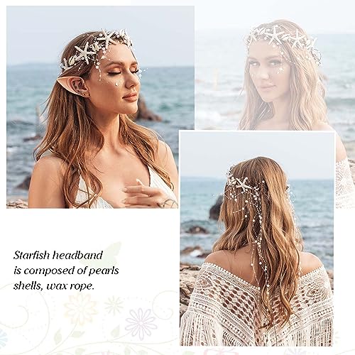 Catery Starfish Headband Seashell Mermaid Crown Headpiece Pearl Beach Wedding Hair Accessories for Women